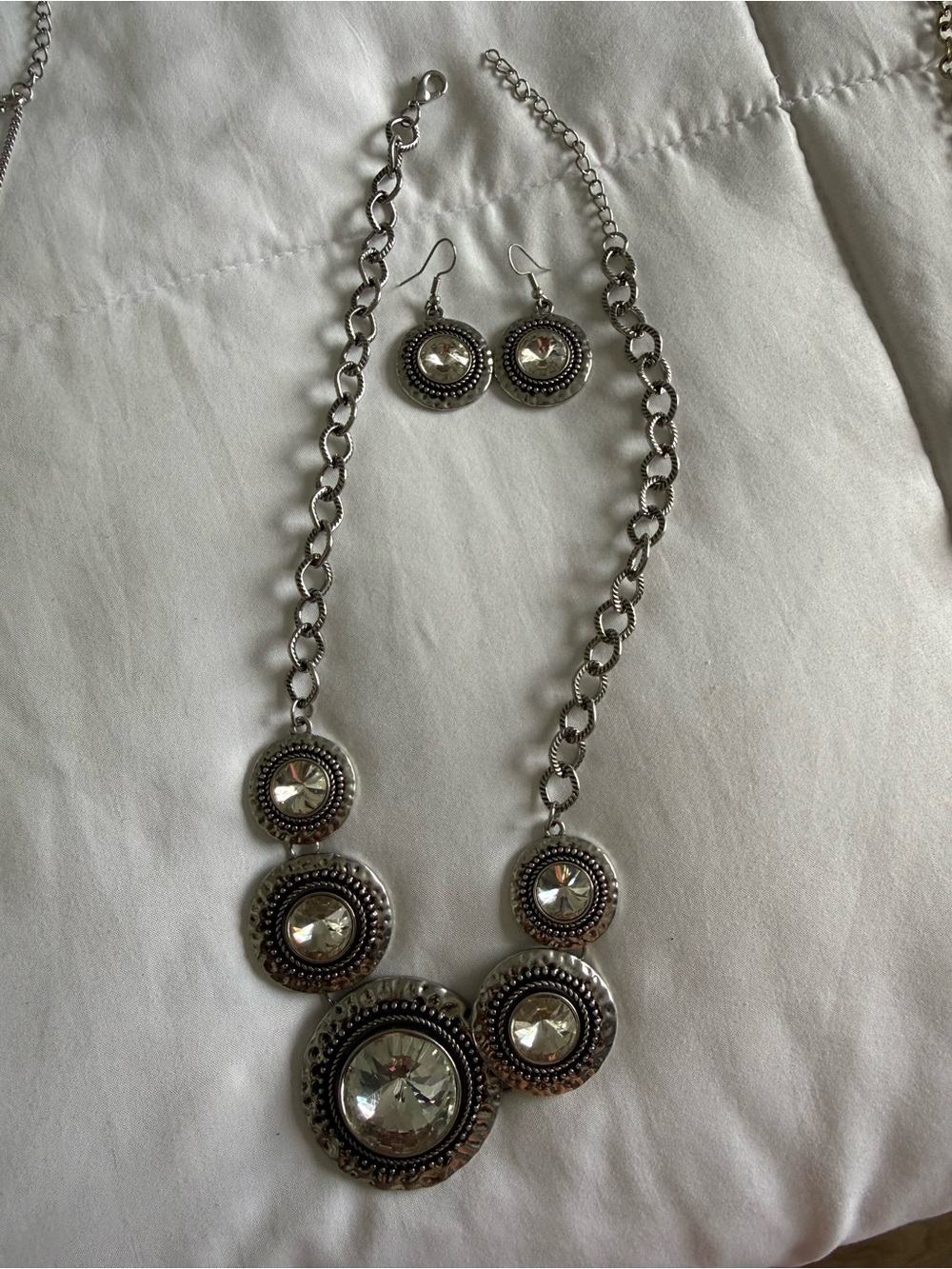 paparazzi Silver-Tone Crystal Medallion Necklace & Earring Set